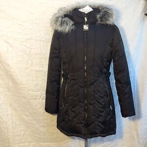 Nautica women's puffer jacket with removable faux fur trimmed hood